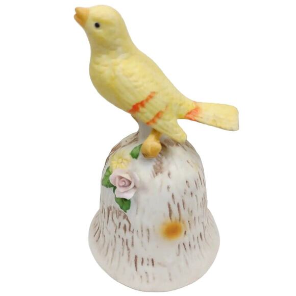 Vintage Ceramic Bell Yellow Bird with Raised Flowers by Price Products 5” Tall - Picture 5 of 7